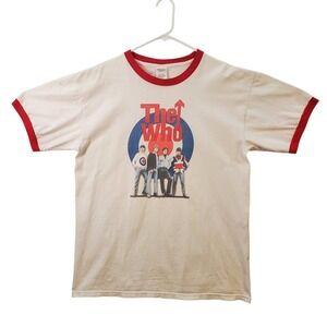 The Who Band Ringer T-Shirt Mens L White Red Anvil Vtg Rock Graphic Tee *READ*